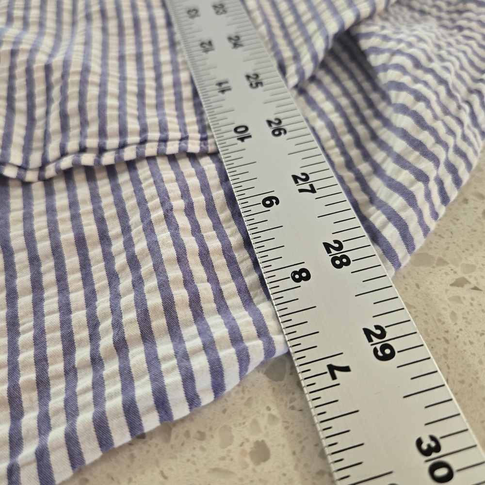 NYDJ Blouse Womens XL Blue White Striped Seersucker Henley Roll Tab Shirt Top - Picture 8 of 11